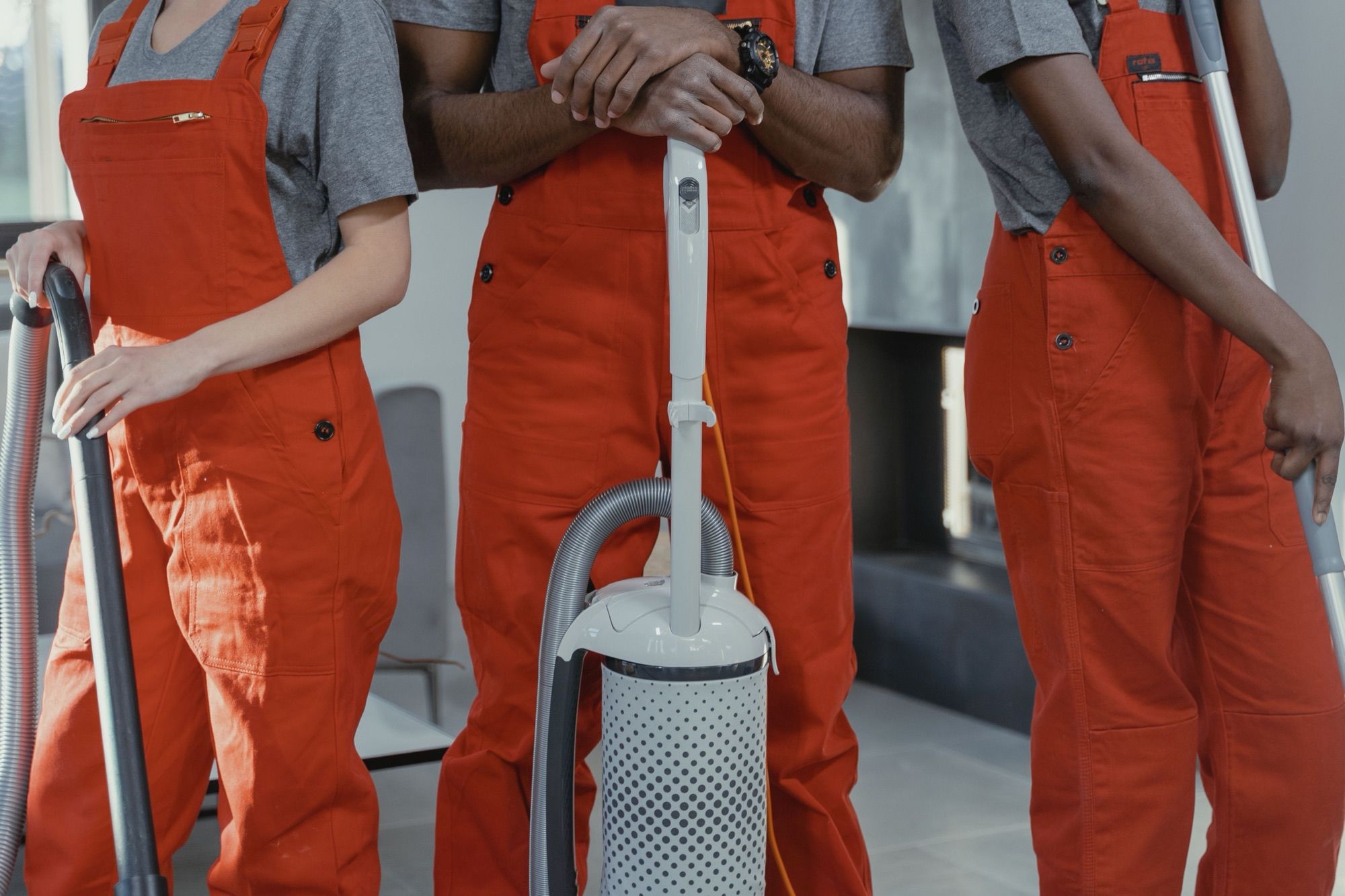 Super Cleaning team with their vacuum cleaners and equipment ready for a deep clean